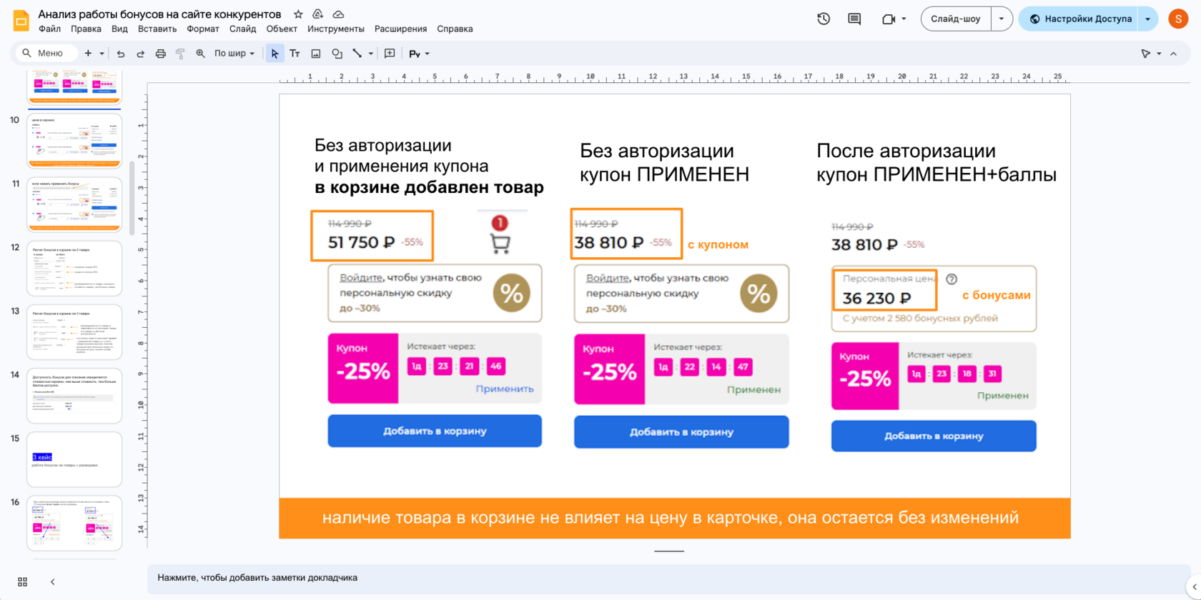 Скриншот презентации с анализом конкурентов